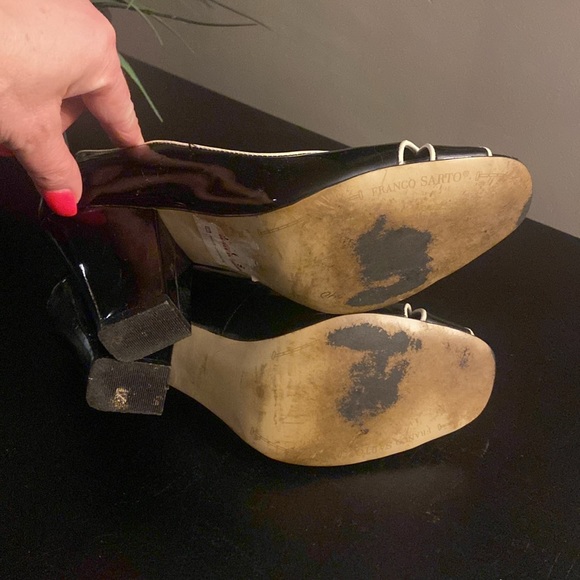 Franco Sarto GABE peep toe heels black patent leather with white trim size 9.5 - Picture 7 of 12